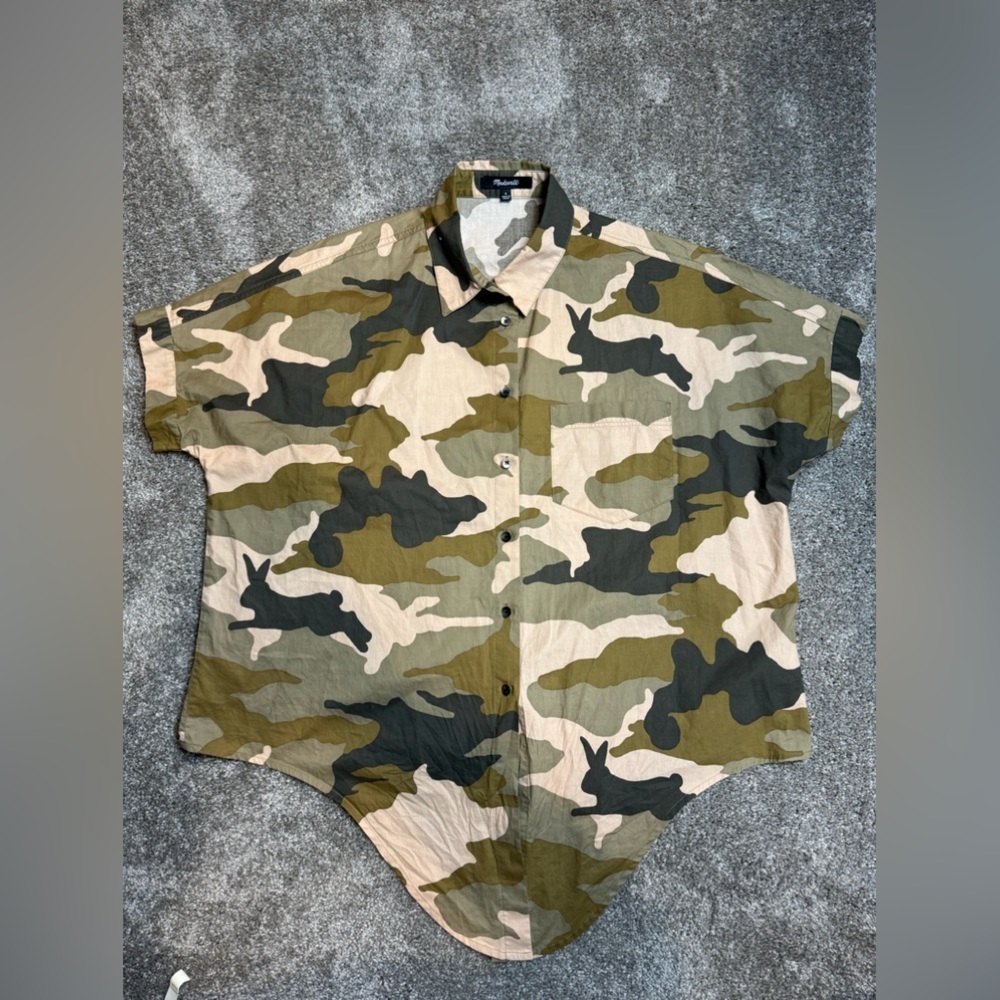 Women’s Madewell Camo Crop Top Tie Shirt (S)